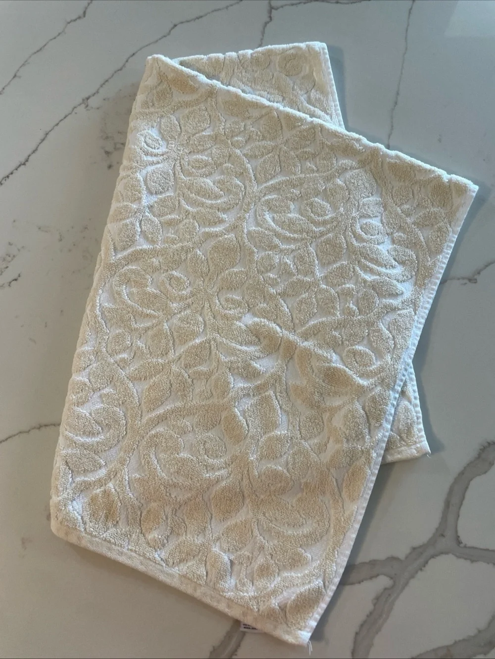 Luxury Embossed Floral Bath Towel - Cream